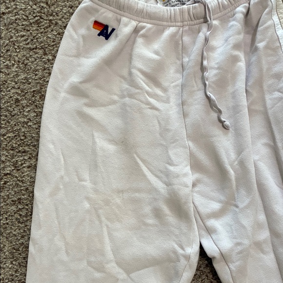Aviator Nation White Track Joggers with Tan Side Stripes - Picture 4 of 5